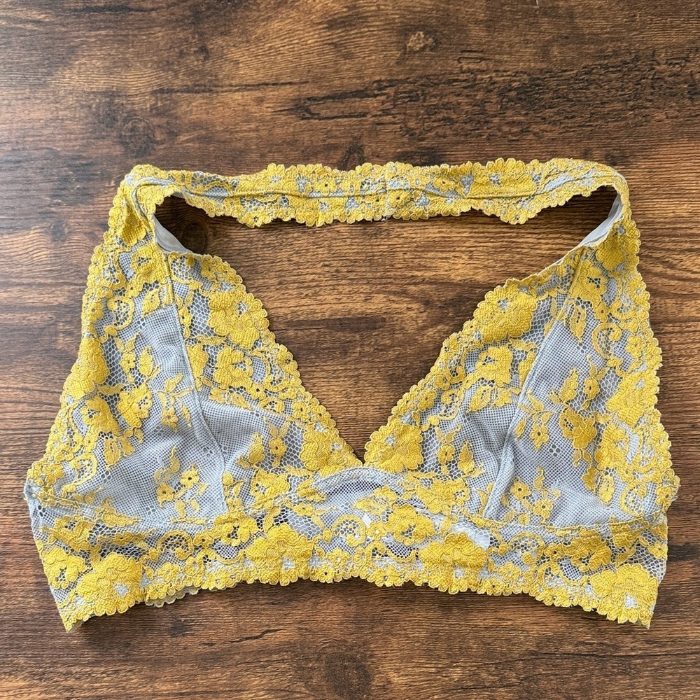 Forever 21 Yellow and Gray Lace Bralette